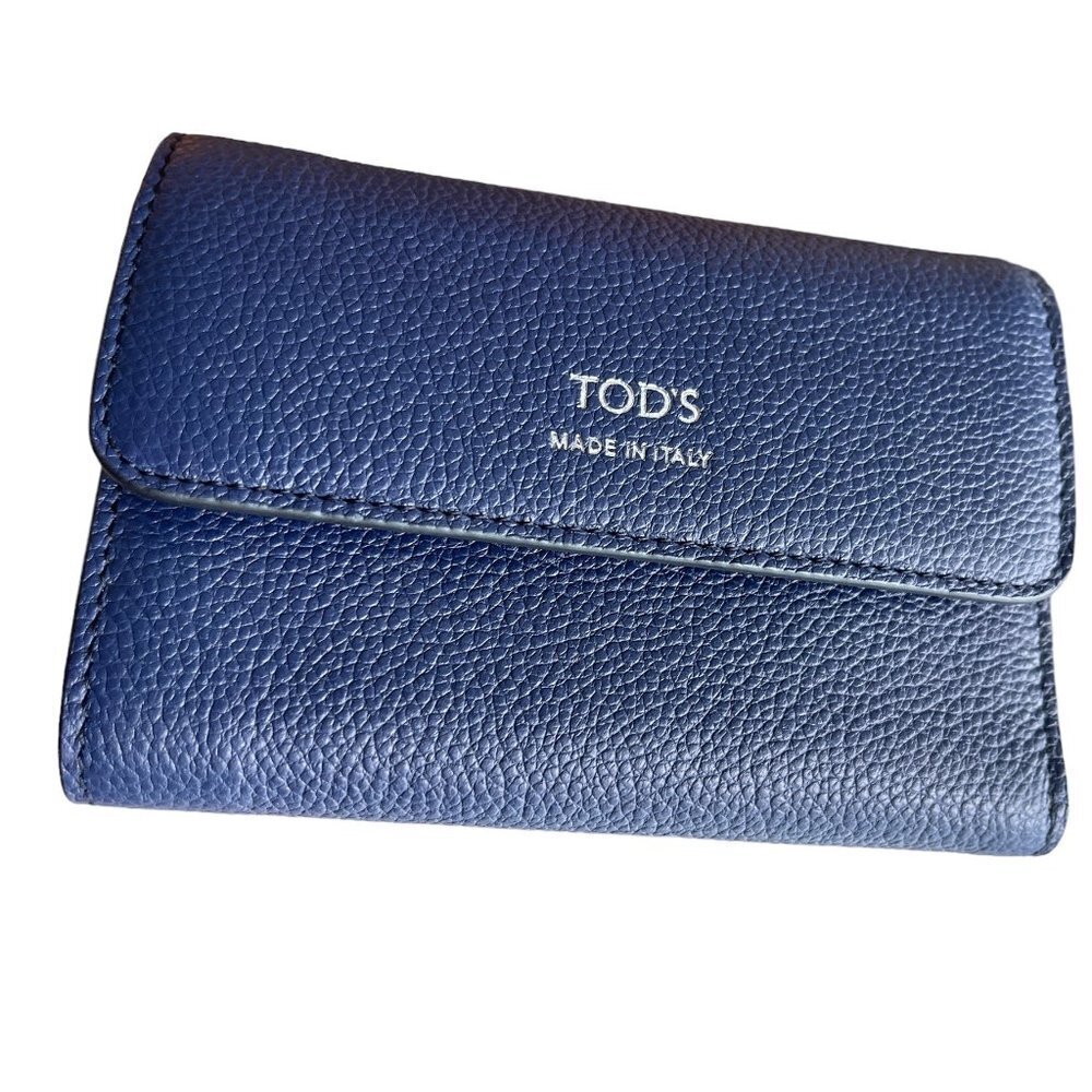Tod's Tri-fold‎ snap wallet, Blue Pebbled Leather, XAWSELB1200WEP4Q44